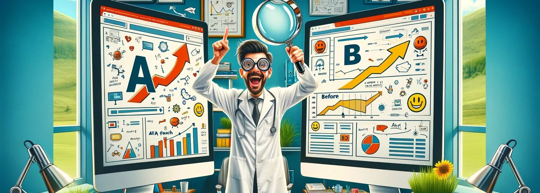 Un geek en blouse blanche réalise un test AB